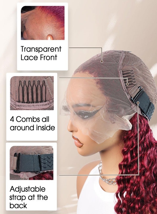 MENTOR 4C Edges Lace Front Wig Deep Wave Burgundy Human Hair 13x4 99j Red Lace Frontal Wigs Deep Curl with Kinky Edges Pre-Plucked 180% Density 18 inch - Image 5
